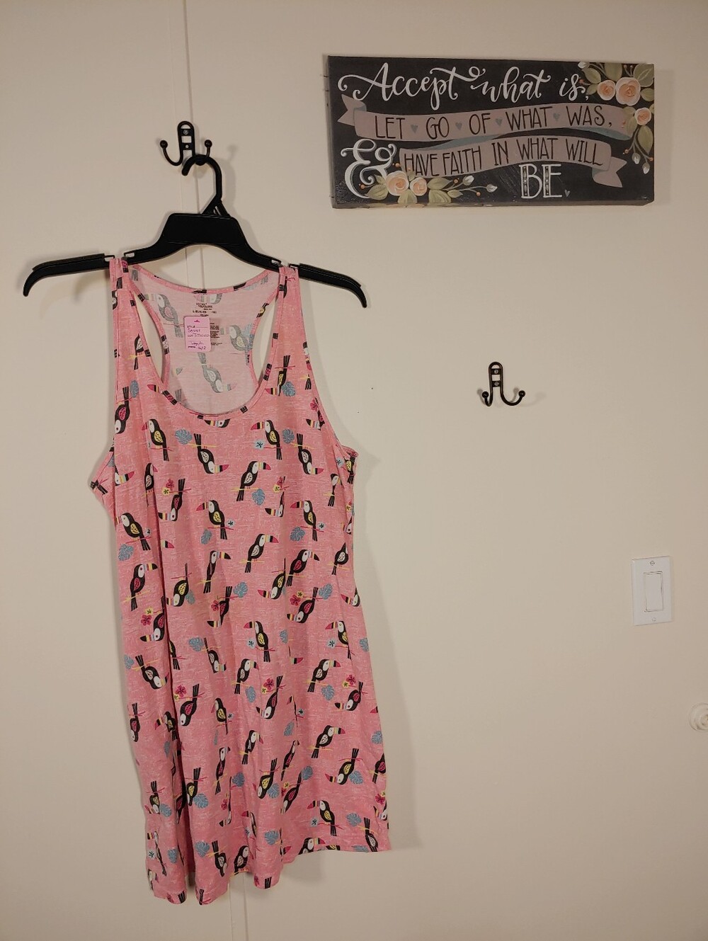 Secret Treasures Pink Large/XL (16-18) Racer Back Toucan Sleeveless Nightgown